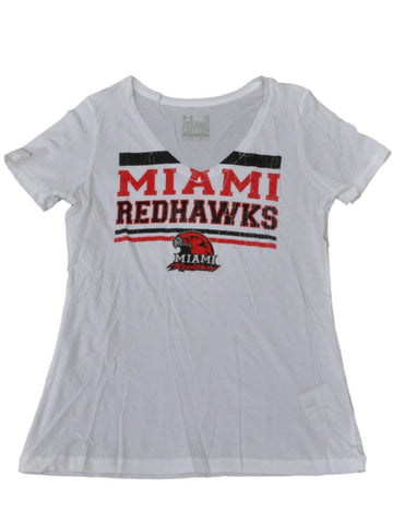 Compre camiseta under armour de miami redhawks para mujer, camiseta heat gear de algodón cargada blanca (l) - sporting up