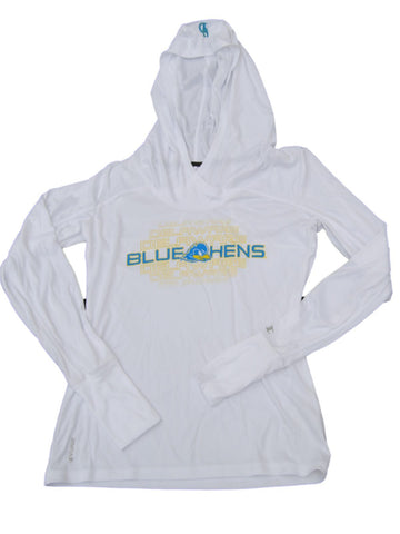 Boutique delaware blue hens champion women white powertrain hooded ls t-shirt(s) - sporting up