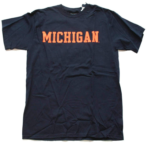 Shop Michigan Wolverines Gear for Sports Navy Orange "Michigan" Cotton T-Shirt (L) - Sporting Up