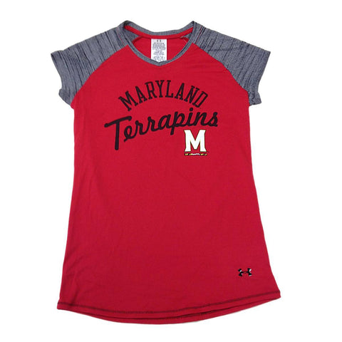 Maryland terrapins under armor ungdom röd heatgear prestanda t-shirt (m) - sportig upp