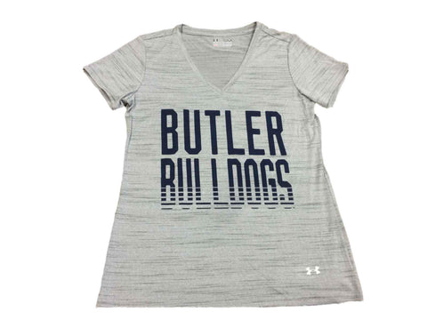 Butler bulldogs under pansar, grå anti-lukt heatgear t-shirt (s) med v-ringad dam - sportig