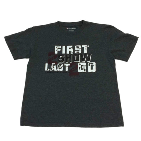 Kaufen Sie Temple Owls Jugend-Kohlegraues SS-T-Shirt „First 2 Show, Last 2 Go“ (M) – sportlich
