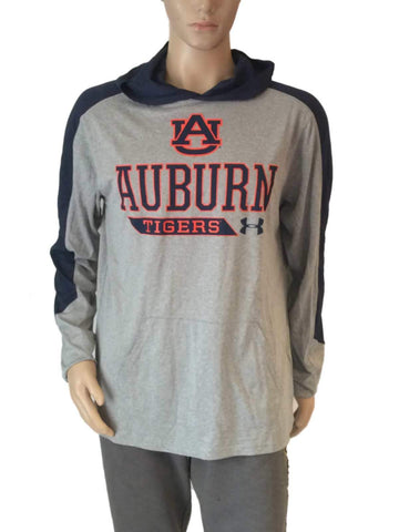 Auburn Tigers Under Armour Heatgear Gray & Navy Long Sleeve Hooded T-Shirt (L) - Sporting Up