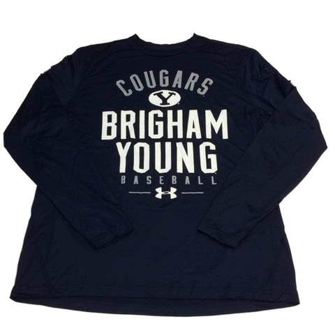 Shop BYU Cougars Baseball Under Armour HeatGear Loose Navy LS Crew Neck T-Shirt (L) - Sporting Up