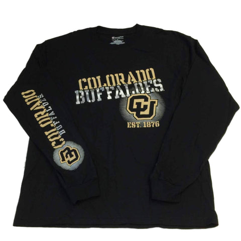 Boutique colorado buffaloes champion noir métallisé logo ls t-shirt à col rond (l) - sporting up