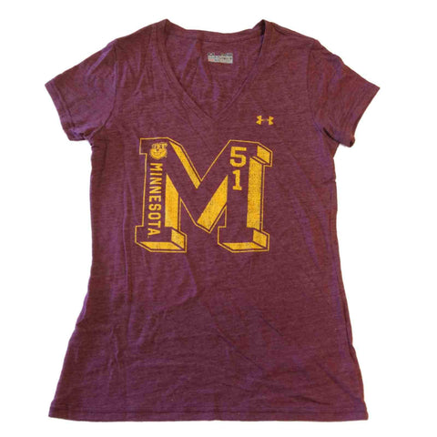 Minnesota Golden Gophers Under Armour T-shirt marron à col en V pour femme (M) - Sporting Up
