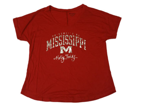 Camiseta con cuello en V de manga corta "hotty toddy" granate para mujer de los bulldogs del estado de Mississippi (m) - sporting up