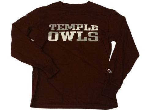 Shoppa Temple Owls Champion YOUTH Rödbrun "Fear the Claw" LS T-shirt med rund hals (M) - Sporting Up
