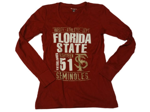 Boutique florida state seminoles champion femmes marron paillettes ls t-shirt à col en V (m) - sporting up