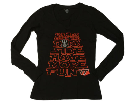 Virginia Tech Hokies Damen schwarzes Darth Vader „Dark Side“ Langarm-T-Shirt mit V-Ausschnitt – sportlich