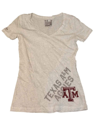 Shop texas a&m aggies under armour heatgear t-shirt (s) à col en V gris pour femmes - sporting up