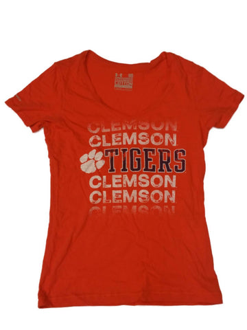 Clemson Tigers Under Armour Heatgear Damen Orange SS V-Ausschnitt T-Shirt (M) – sportlich