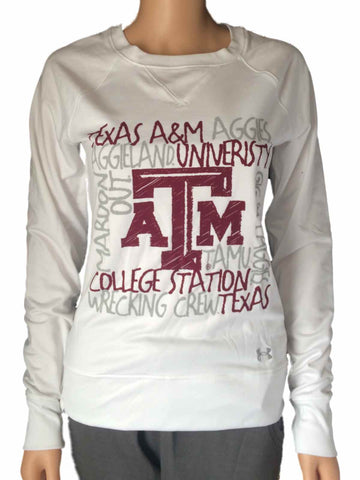 Texas A&M Aggies Under Armour halb tailliertes weißes LS-Crew-Sweatshirt für Damen (M) – sportlich