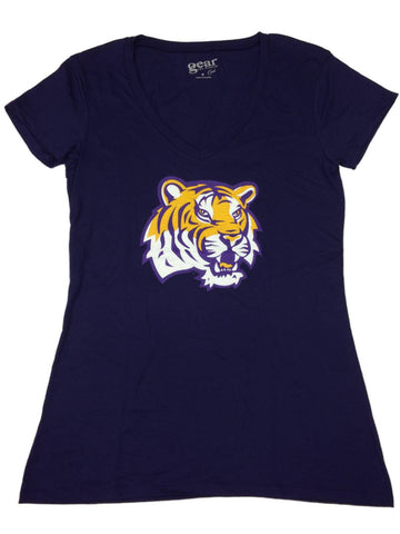 Shop LSU Tigers GFS Coed WOMENS Purple Textured Logo SS V-Neck T-Shirt (M) - Sporting Up