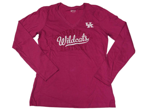 Kentucky Wildcats GFS Damen Magenta Langarm-T-Shirt mit V-Ausschnitt (M) – sportlich