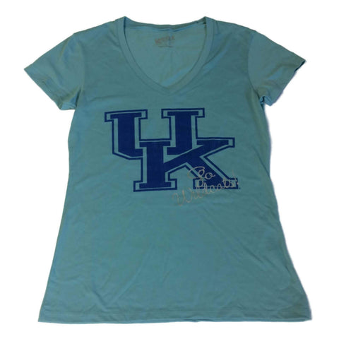 Shoppen Sie das Kentucky Wildcats GFS Coed Damen-T-Shirt mit blauem Metallic-Logo und V-Ausschnitt (M) – sportlich
