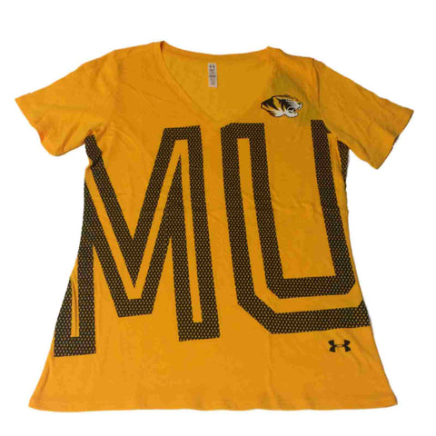 Camiseta (s) con cuello en v amarilla ss para mujer under armour heatgear de los tigres de missouri - sporting up