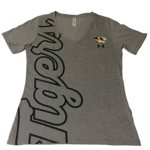 Missouri Tigers Under Armour Heatgear WOMENS Gray SS V-Neck T-Shirt (S) - Sporting Up