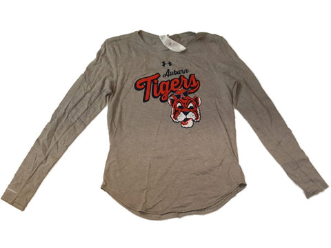Shop Auburn Tigers Under Armour Heatgear WOMENS Retro Logo Gray Loose LS T-Shirt (S) - Sporting Up