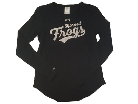 TCU Horned Frogs Under Armour Heatgear WOMENS Black LS Scoop Neck T-Shirt (S) - Sporting Up