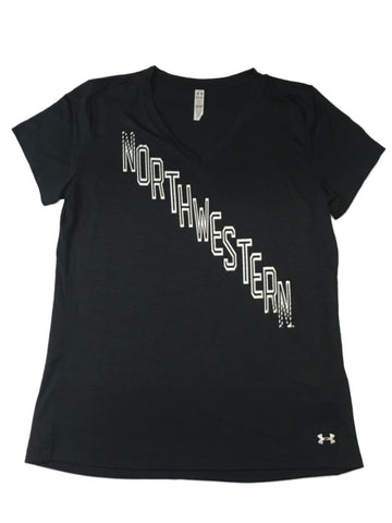 Northwestern Wildcats Under Armour Damen schwarzes Heatgear SS-T-Shirt mit V-Ausschnitt (M) – sportlich