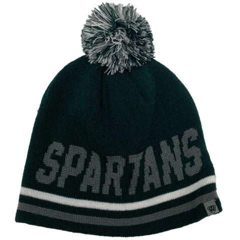 Michigan State Spartans Tow dunkelgrüne Acryl-Strick-Poofball-Beanie-Mütze – sportlich