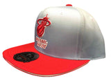 Miami Heat Mitchell & Ness Polyester Flat Bill Gray Red Fitted Hat Cap (7 3/8) - Sporting Up
