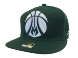Milwaukee Bucks Adidas Green Basketball Logo Flexfit Flat Bill Hat Cap (S/M) - Sporting Up