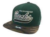 Milwaukee Bucks Adidas Green & Camo Structured Flexfit Flat Bill Hat Cap (S/M) - Sporting Up