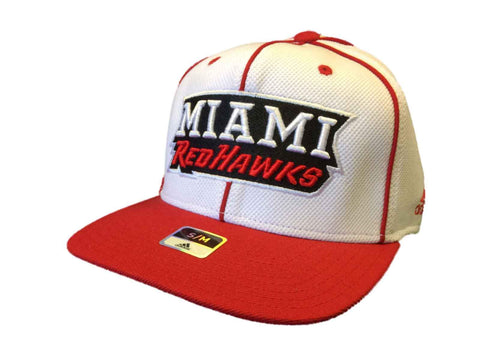 Shop Miami University Redhawks Adidas White Flexfit Fitmax 70 Flat Bill Hat Cap (S/M) - Sporting Up