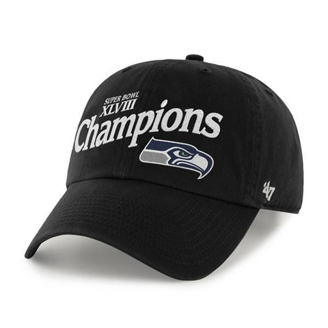 Shop Seattle Seahawks 47 Brand Super Bowl XLVIIII Champions Black Adjustable Hat Cap - Sporting Up