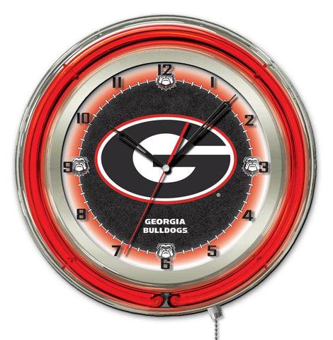 Georgia Bulldogs hbs néon rouge noir "g" logo horloge murale alimentée par batterie (19") - faire du sport
