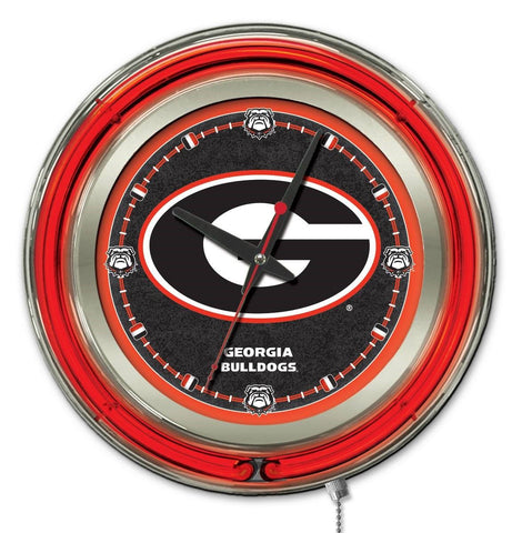 Georgia Bulldogs HBS neonrot-schwarzes „G“-Logo, batteriebetriebene Wanduhr (15 Zoll) – sportlich