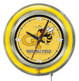 Georgia tech chaquetas amarillas hbs reloj de pared con batería de color amarillo neón (15") - deportivo