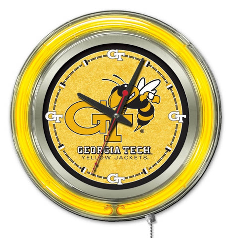 Georgia Tech Yellow Jackets HBS Neon Yellow Battery Powered Wall Clock (15") - Sporting Up