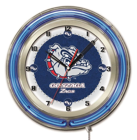 Gonzaga bulldogs hbs horloge murale à piles bleu néon collège (19") - faire du sport