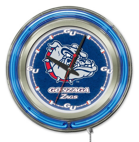 Gonzaga bulldogs hbs horloge murale à piles bleu néon collège (15") - faire du sport