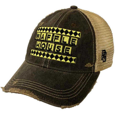 Waffle House Restaurant Retro Brand Mudwashed Distressed Mesh Snapback Hat Cap - Sporting Up