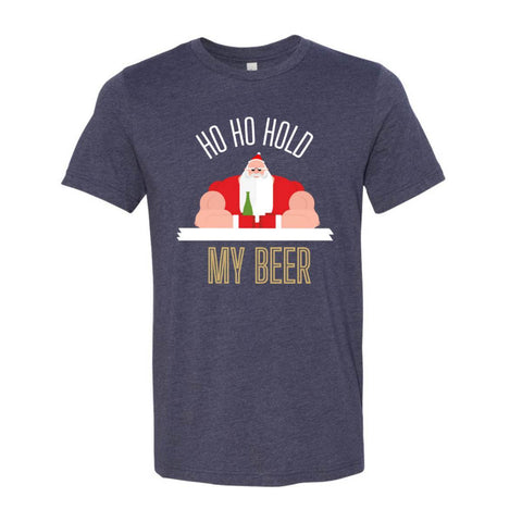 Ho Ho Hold My Beer Santa T-Shirt – Heather Midnight Navy – sportlich