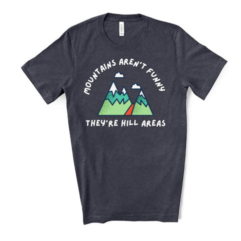 Shop Mountains aren't funny They're Hill Areas T-shirt - Mörkgrå Heather - Sporting Up