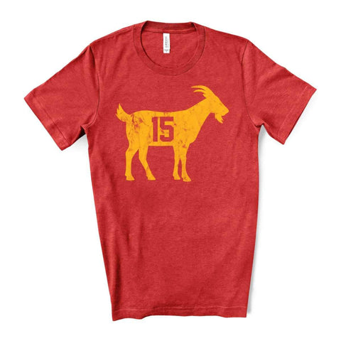 Kaufen Sie das Ziegen-Patrick-Mahomes-T-Shirt Nr. 15 – Heather Red – sportlich