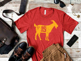 Das Ziegen-Patrick-Mahomes-T-Shirt Nr. 15 – Heather Red – sportlich