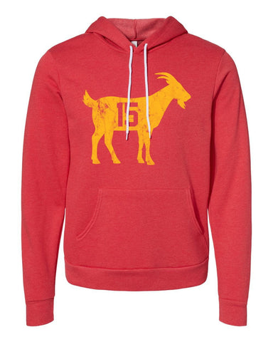 Kaufen Sie das Ziegen-Patrick-Mahomes-Sweatshirt Nr. 15 mit ultraweichem Kapuzenpullover – Heather Red – sportlich