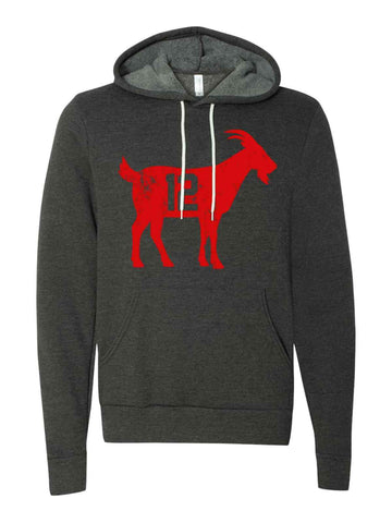 Shop The Goat Tom Brady #12 Ultra Soft Hoodie Sweatshirt - Dark Grey Heather - Sporting Up