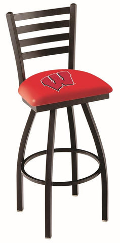 Wisconsin Badgers HBS Red W Ladder Back High Top Swivel Bar Stool Seat Chair - Sporting Up