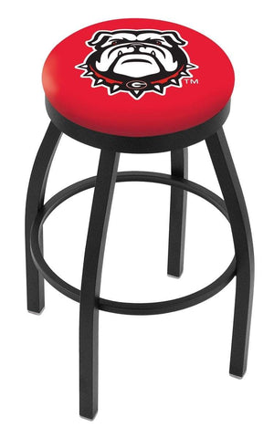Taburete de bar giratorio negro con logotipo de cabeza HBS de Georgia Bulldogs con cojín rojo - Sporting Up