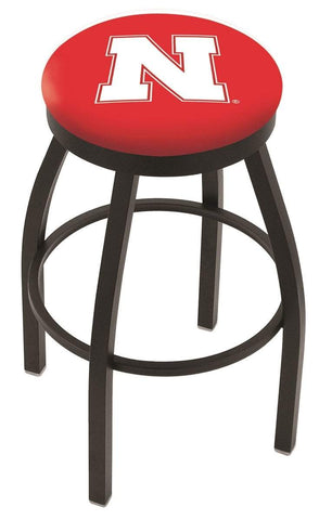 Tabouret de bar pivotant noir Nebraska Cornhuskers HBS avec coussin rouge - Sporting Up