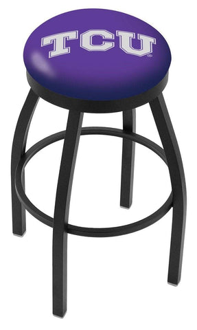 TCU Horned Frogs HBS Black Swivel Bar Stool with Purple Cushion - Sporting Up
