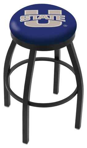 Tabouret de bar pivotant noir Utah State Aggies HBS avec coussin bleu - Sporting Up