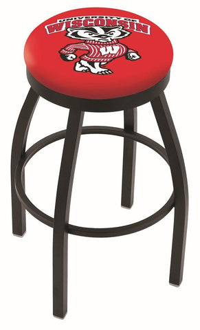 Wisconsin Badgers HBS Black Swivel Bar Stool with Red Cushion - Sporting Up